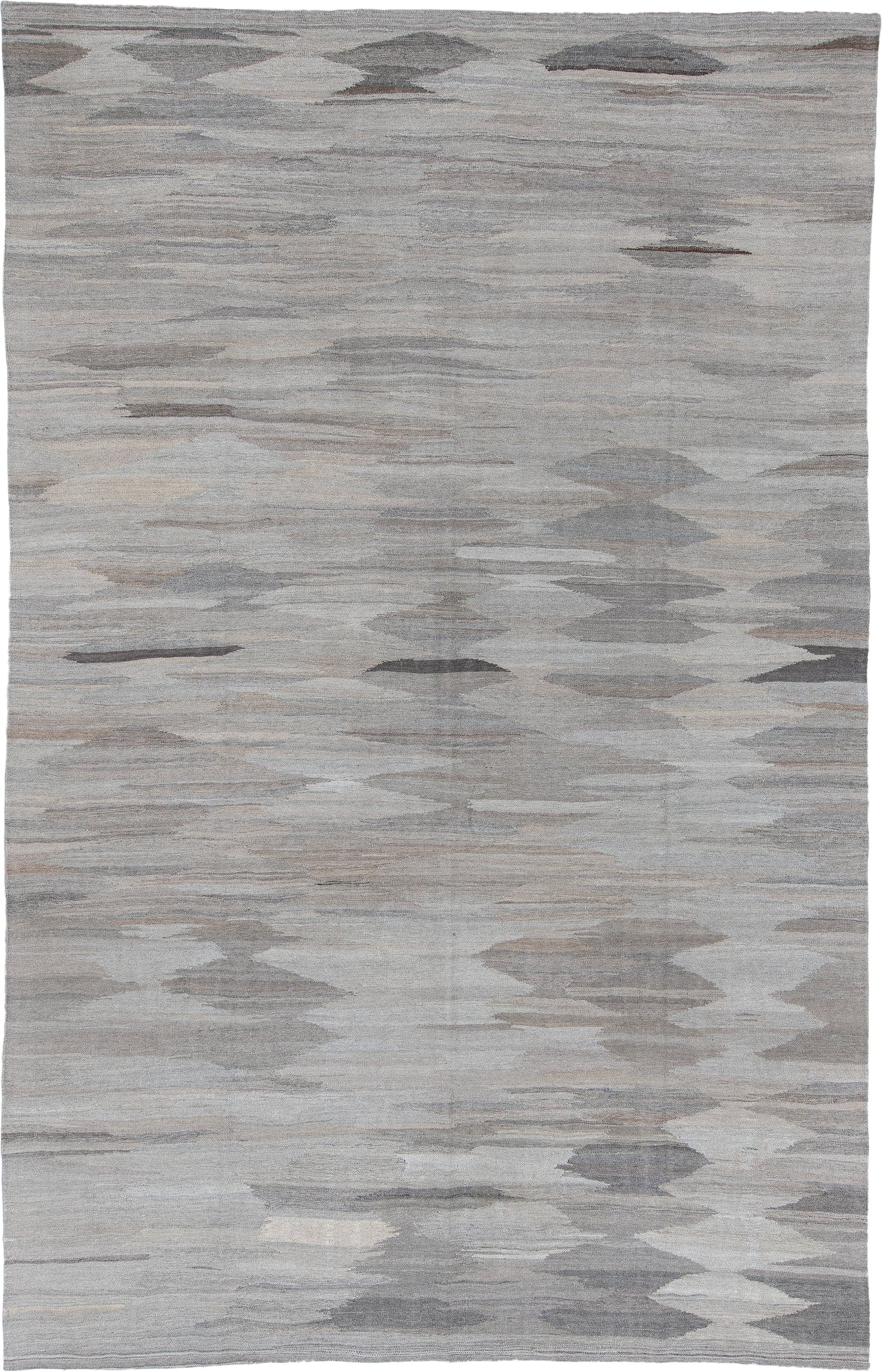8' x 12' one-of-a-kind handmade vintage Kilim large size rug. Color palette: gray, ivory, taupe, charcoal, greige, beige