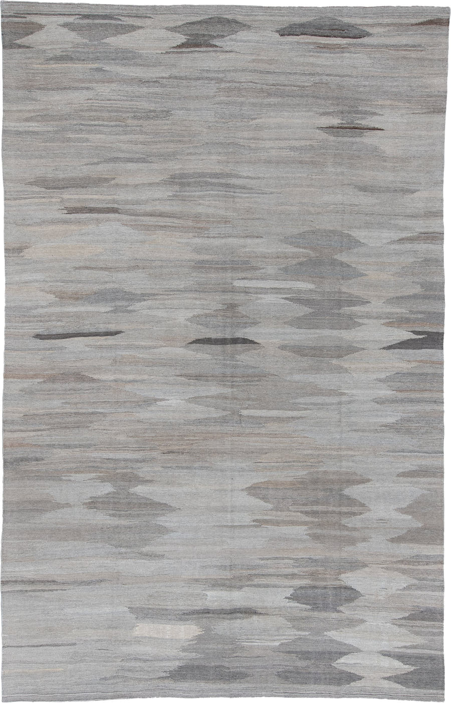 8' x 12' one-of-a-kind handmade vintage Kilim large size rug. Color palette: gray, ivory, taupe, charcoal, greige, beige
