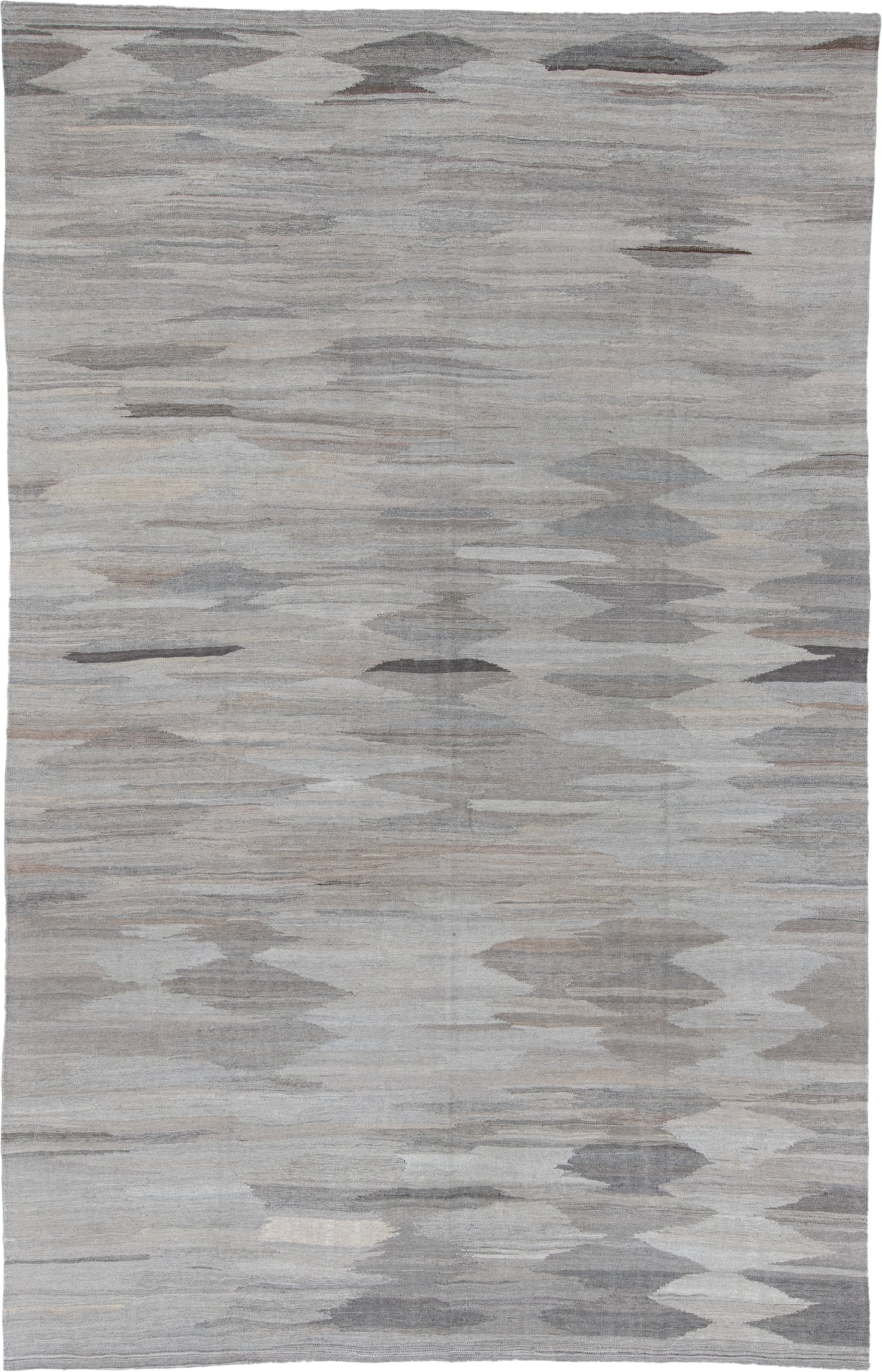 8' x 12' one-of-a-kind handmade vintage Kilim large size rug. Color palette: gray, ivory, taupe, charcoal, greige, beige