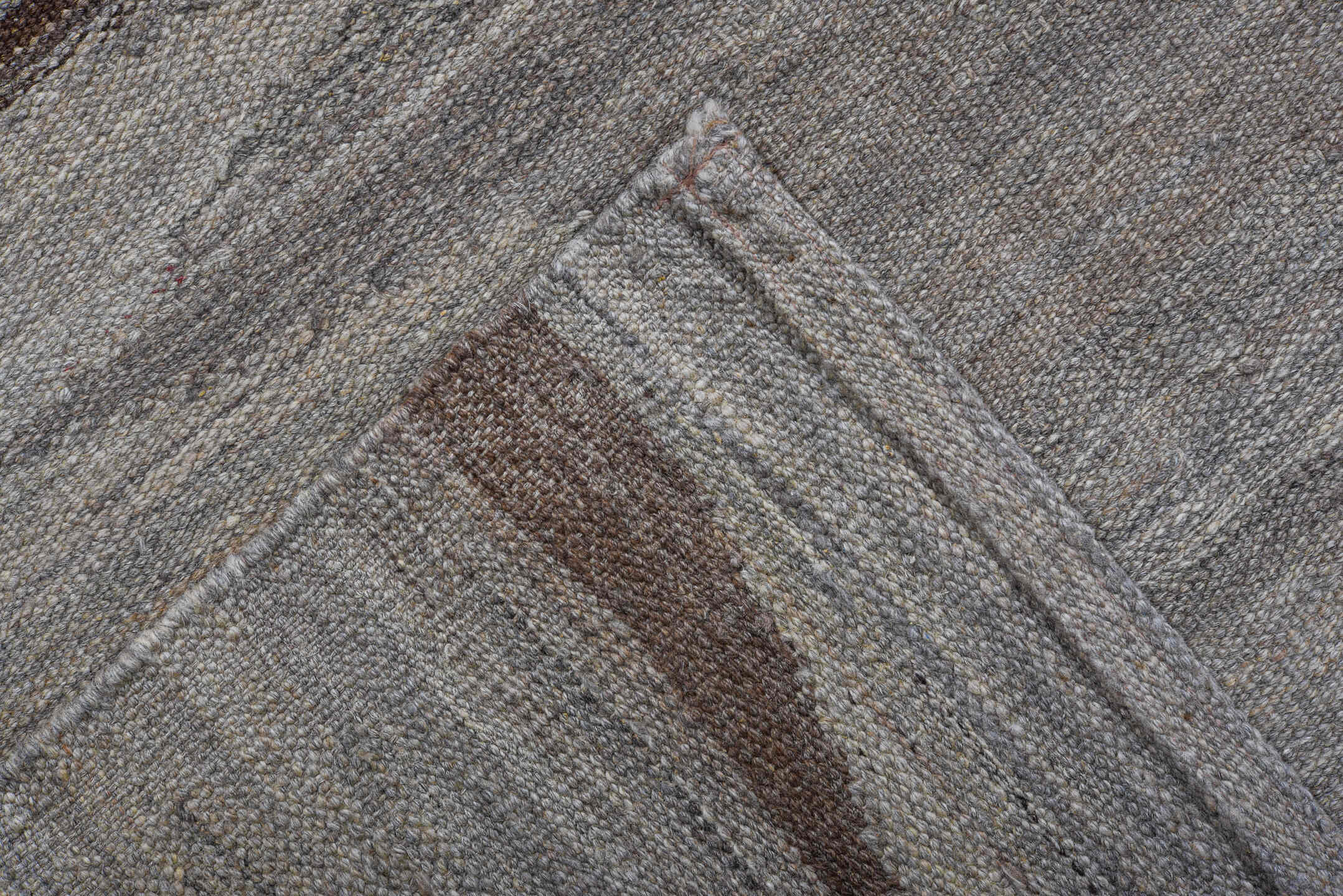 8' x 12' one-of-a-kind handmade vintage Kilim large size rug. Color palette: gray, ivory, taupe, charcoal, greige, beige