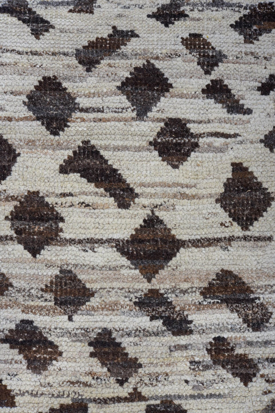10' x 14' one-of-a-kind handmade vintage Tulu large size rug. Color palette: ivory, brown, taupe, charcoal, beige, gray