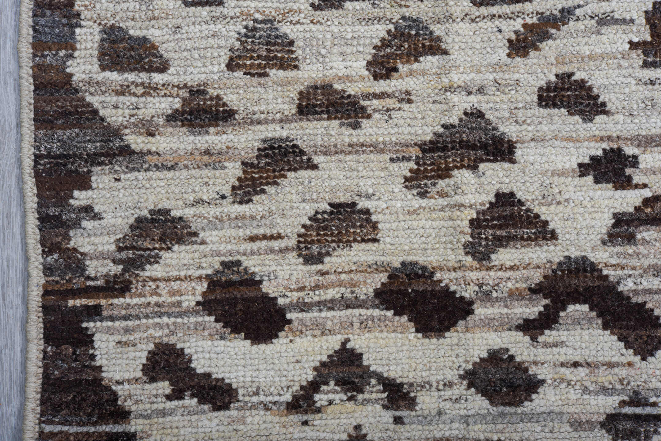 10' x 14' one-of-a-kind handmade vintage Tulu large size rug. Color palette: ivory, brown, taupe, charcoal, beige, gray