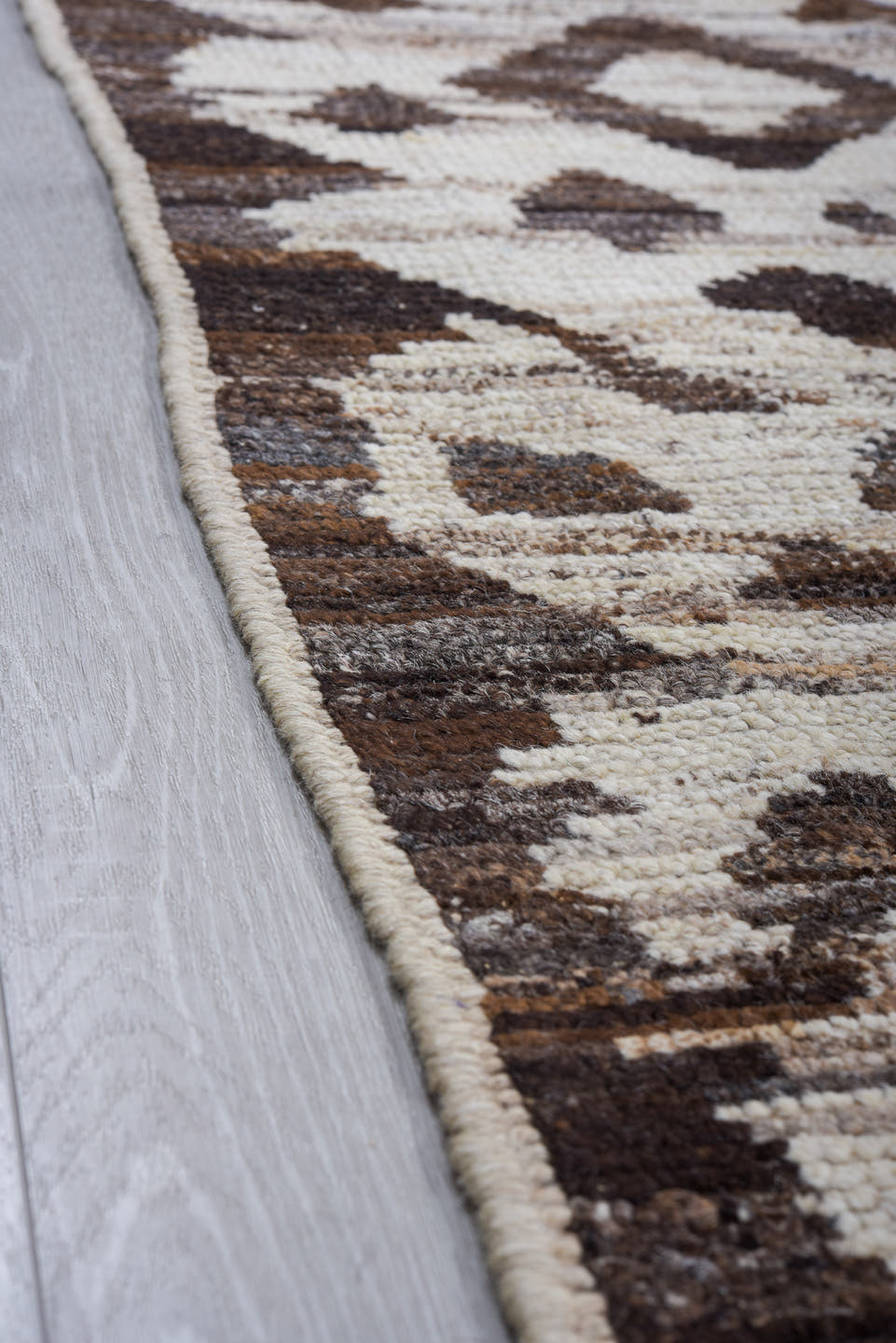 10' x 14' one-of-a-kind handmade vintage Tulu large size rug. Color palette: ivory, brown, taupe, charcoal, beige, gray