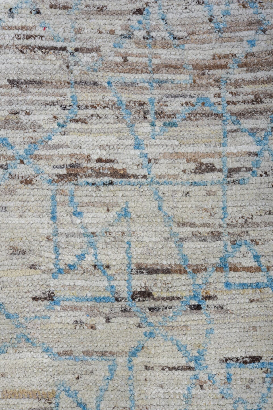 9' x 12' one-of-a-kind handmade vintage Tulu large size rug. Color palette: ivory, pale blue, taupe, gray, light blue, beige