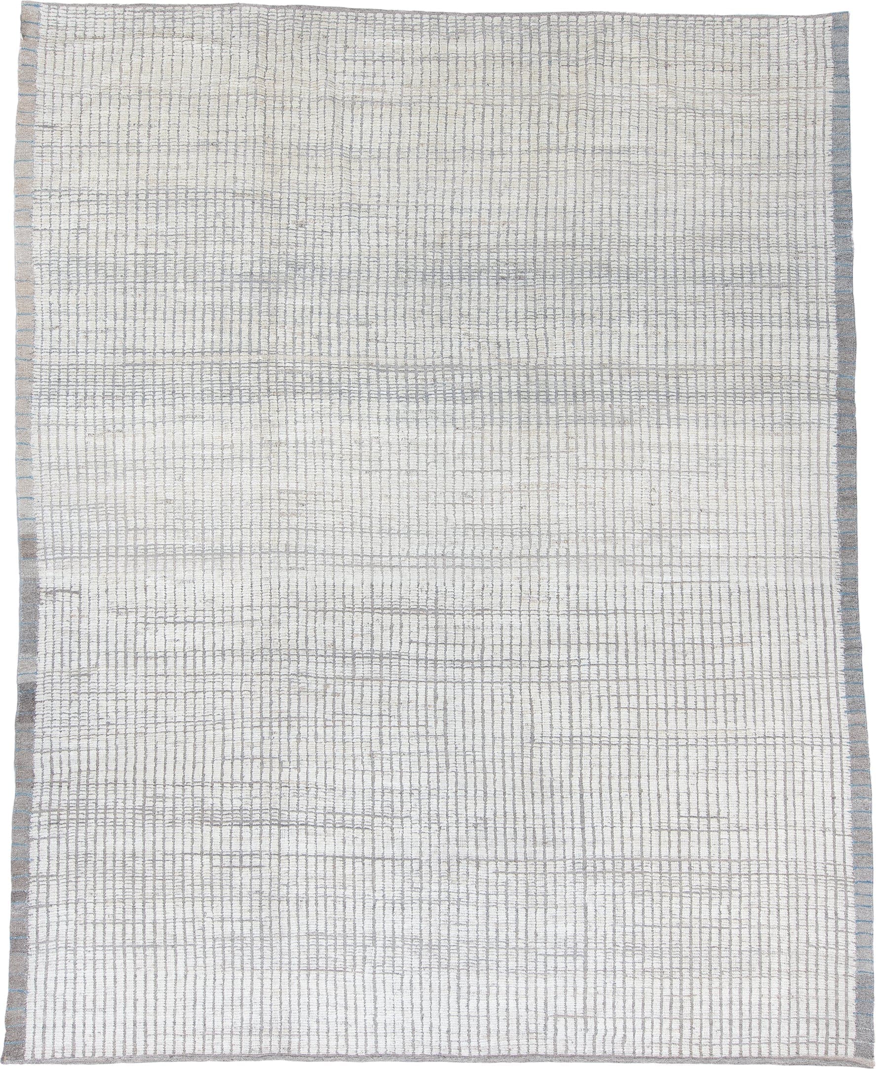 12' x 15' one-of-a-kind handmade vintage Tulu oversize rug. Color palette: ivory, light gray, taupe, beige, gray