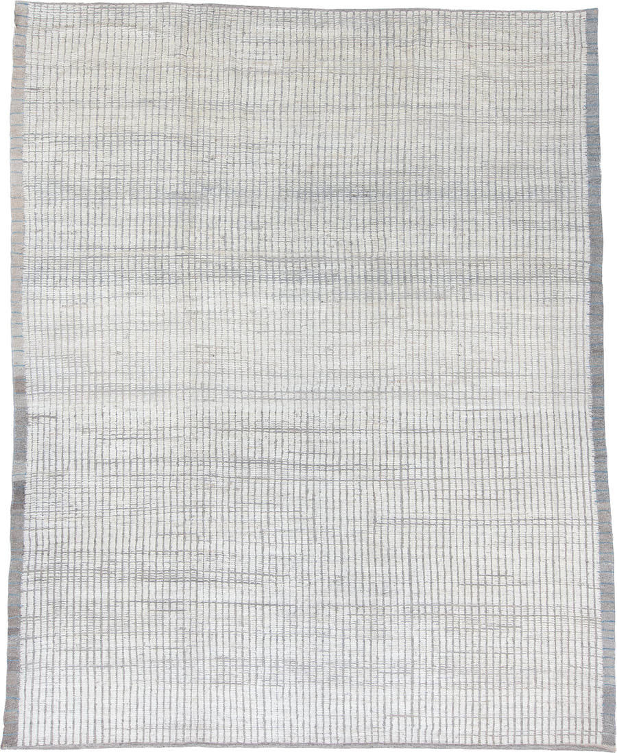 12' x 15' one-of-a-kind handmade vintage Tulu oversize rug. Color palette: ivory, light gray, taupe, beige, gray