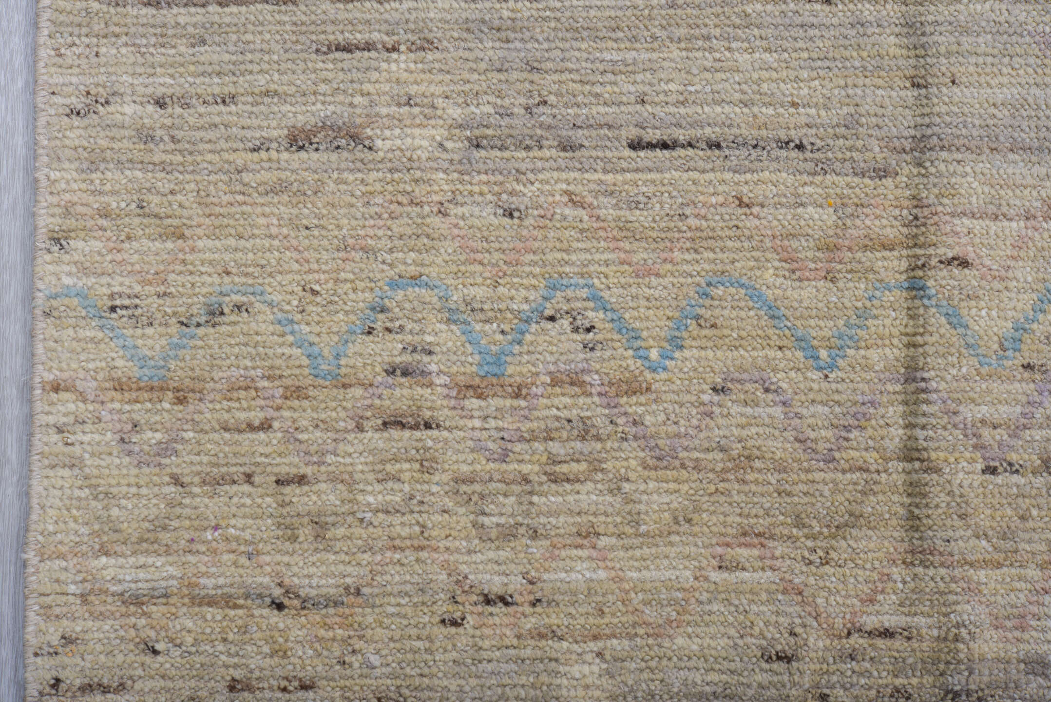 10' x 14' one-of-a-kind handmade vintage Tulu large size rug. Color palette: ivory, taupe, sky_blue, sage, blush, gray
