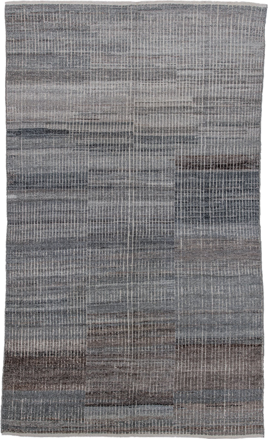 5' x 9' one-of-a-kind handmade vintage Tulu medium size rug. Color palette: gray, charcoal, taupe, ivory, greige, brown