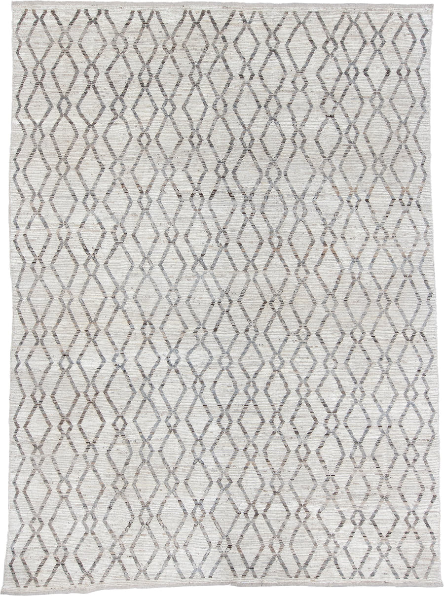 5' x 9' one-of-a-kind handmade vintage Tulu medium size rug. Color palette: ivory, gray, taupe, beige
