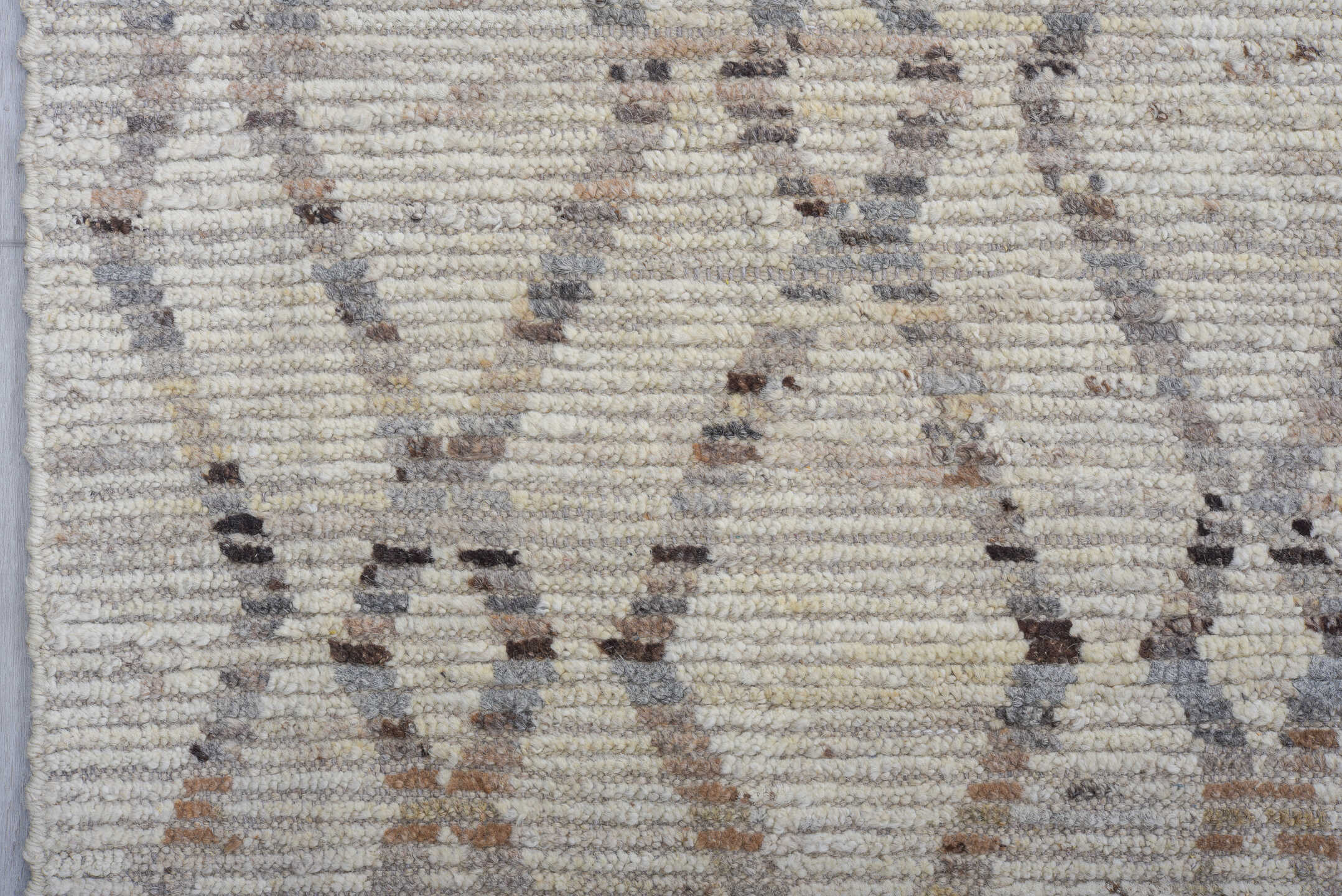 5' x 9' one-of-a-kind handmade vintage Tulu medium size rug. Color palette: ivory, gray, taupe, beige