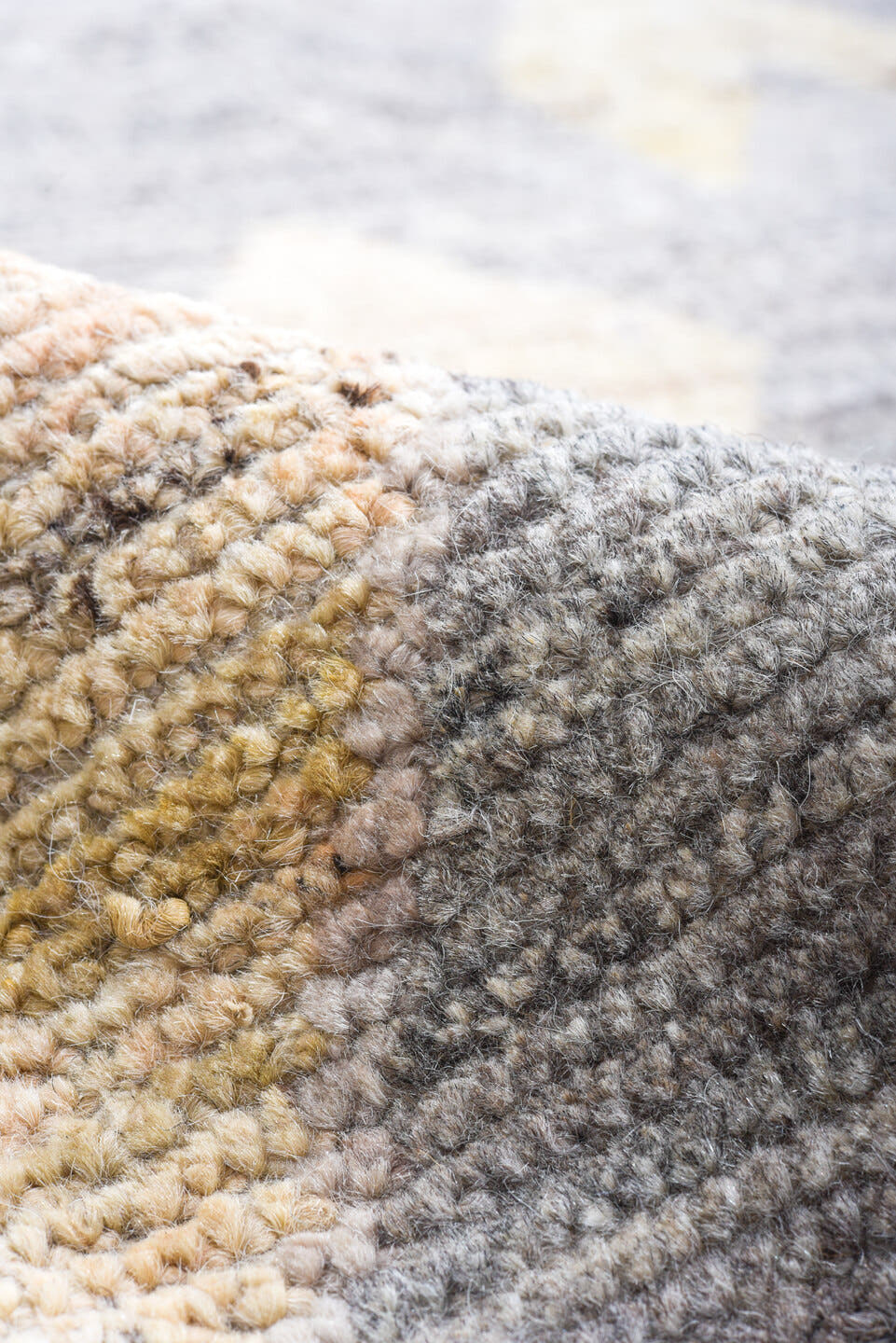 10' x 13' one-of-a-kind handmade vintage Tulu large size rug. Color palette: gray, ivory, blush, faded coral, pale blue
