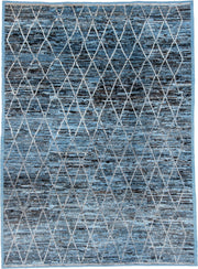 13' x 19' one-of-a-kind handmade vintage Tulu oversize rug. Color palette: blue, charcoal, ivory, slate, gray, black