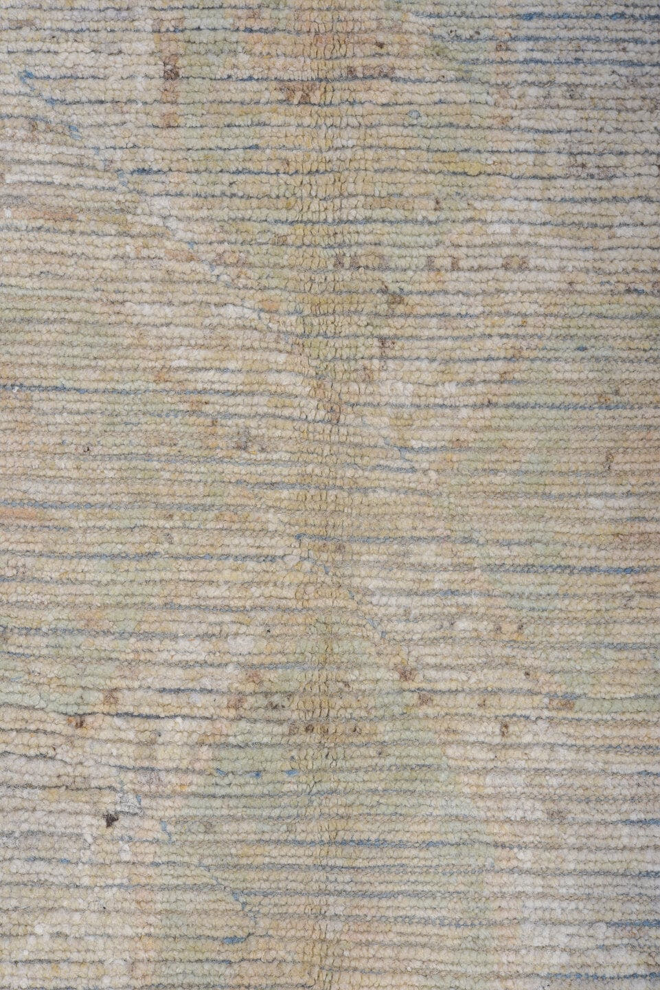 9' x 12' one-of-a-kind handmade vintage Tulu large size rug. Color palette: pale blue, ivory, cream, light gray, taupe