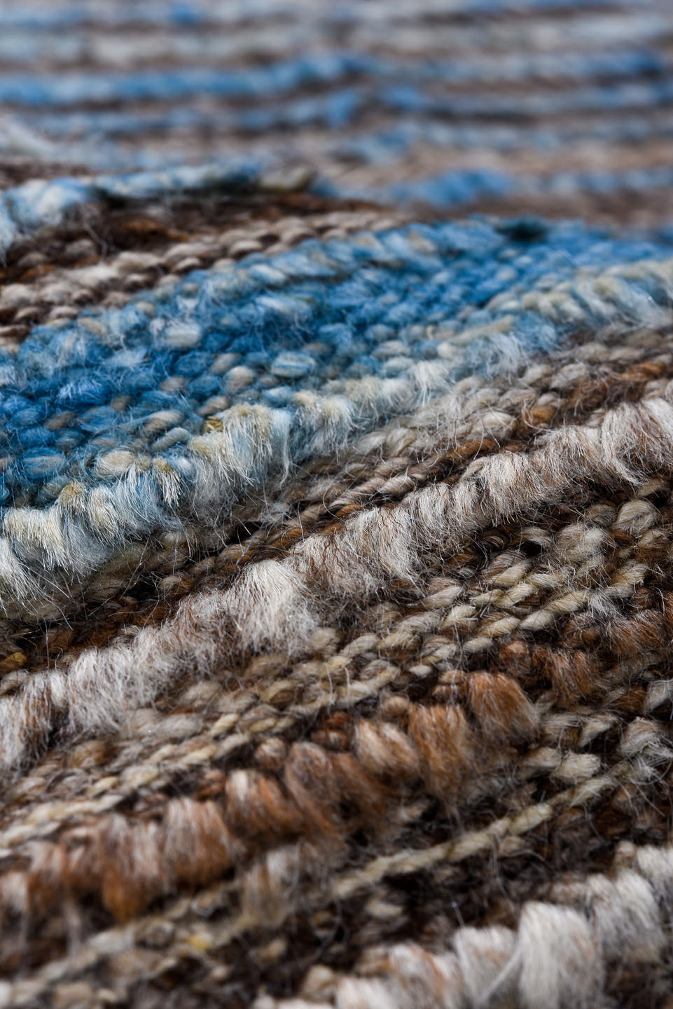 2' x 11' one-of-a-kind handmade vintage Tulu runner rug. Color palette: taupe, sky blue, brown, camel, beige, gray