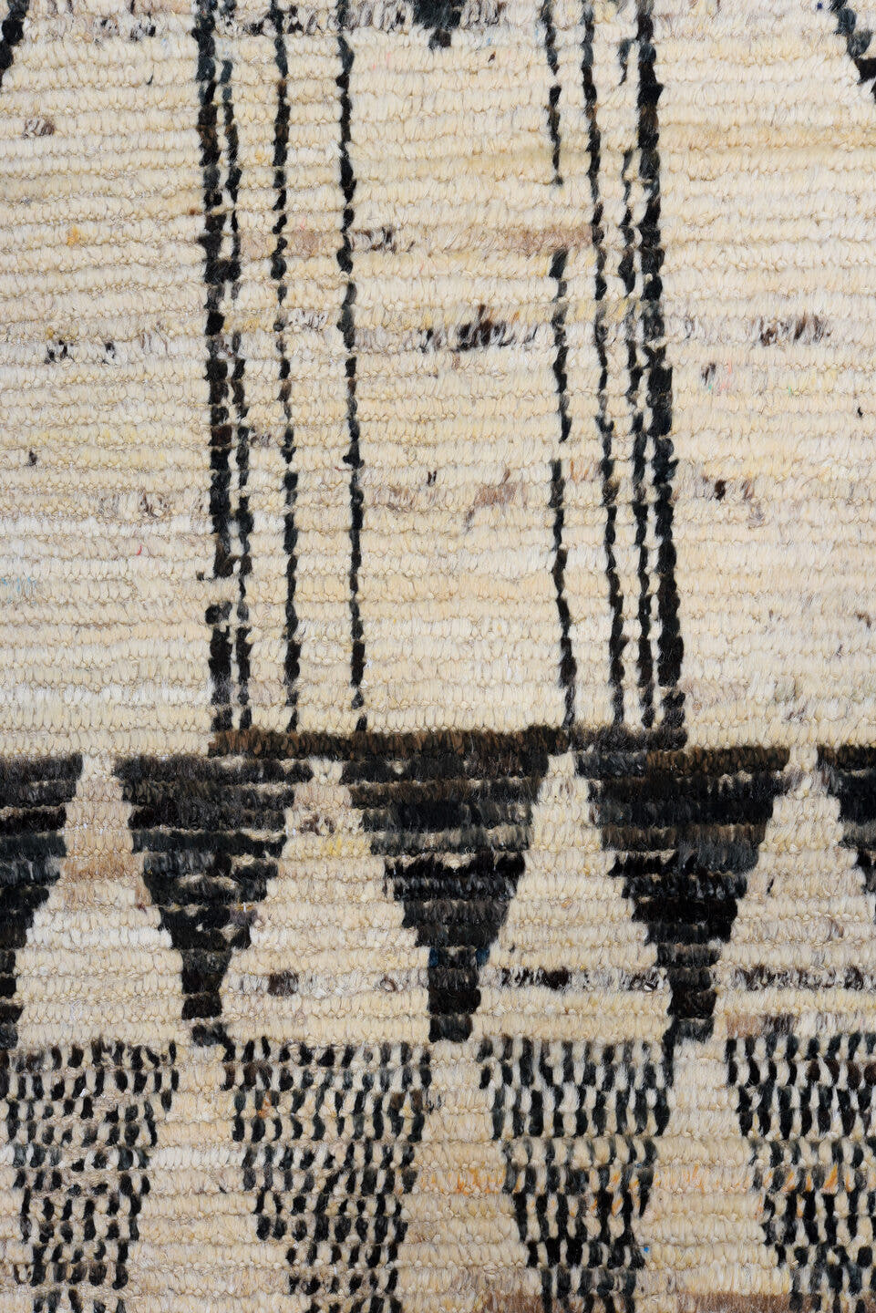 2' x 11' one-of-a-kind handmade vintage Tulu runner rug. Color palette: ivory, charcoal, black, cream, taupe, gray, beige