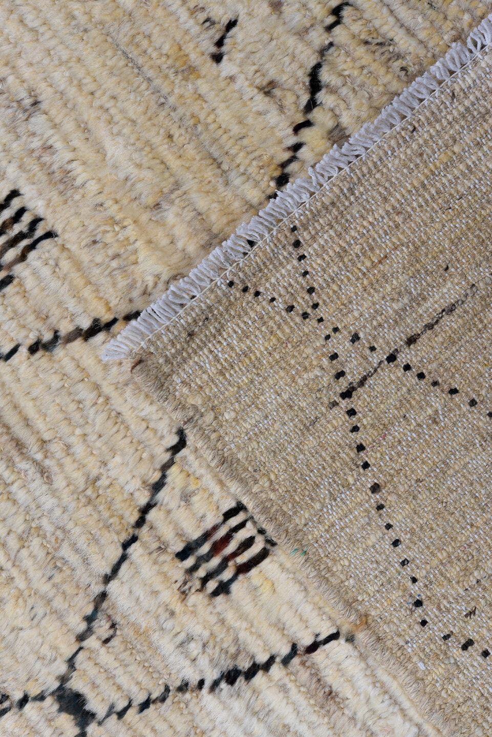 2' x 11' one-of-a-kind handmade vintage Tulu runner rug. Color palette: ivory, charcoal, black, cream, taupe, gray, beige