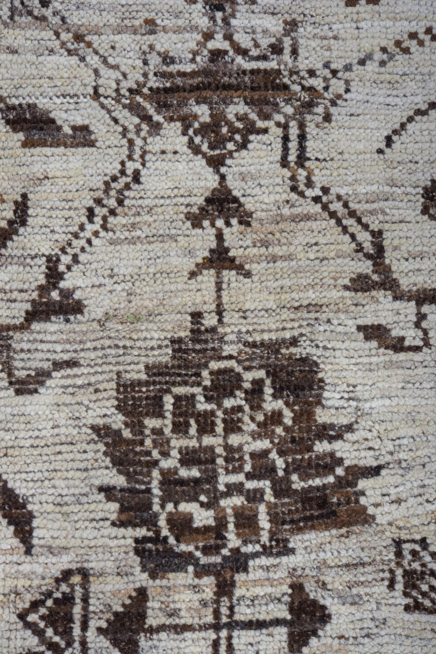 9' x 12' one-of-a-kind handmade vintage Tulu large size rug. Color palette: ivory, charcoal, taupe, brown, gray, black