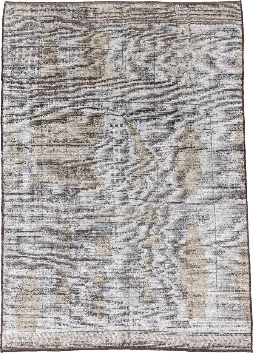 9' x 13' one-of-a-kind handmade vintage Tulu large size rug. Color palette: black, dark gray, dim gray, gainsboro, gray