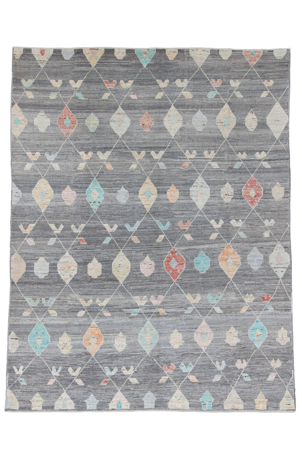 10' x 14' one-of-a-kind handmade vintage Tulu large size rug. Color palette: dark gray, dim gray, gray, light blue
