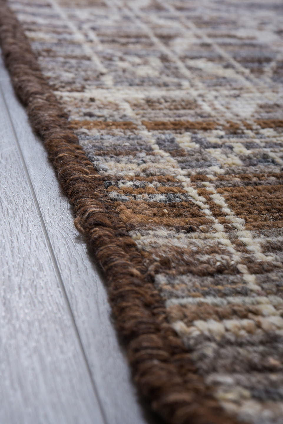 10' x 13' one-of-a-kind handmade vintage Tulu large size rug. Color palette: gray, ivory, taupe, charcoal, brown, beige