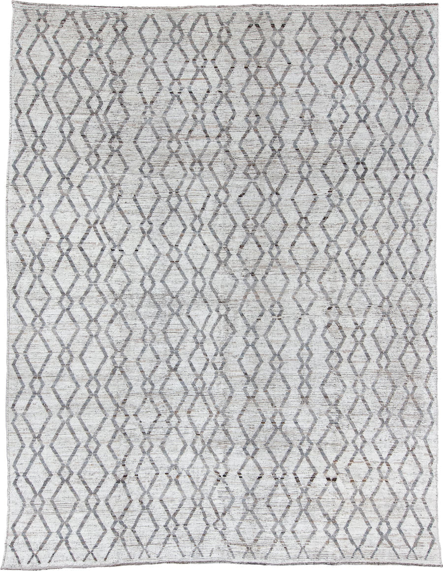 10' x 13' one-of-a-kind handmade vintage Tulu large size rug. Color palette: ivory, gray, taupe, charcoal, beige, black