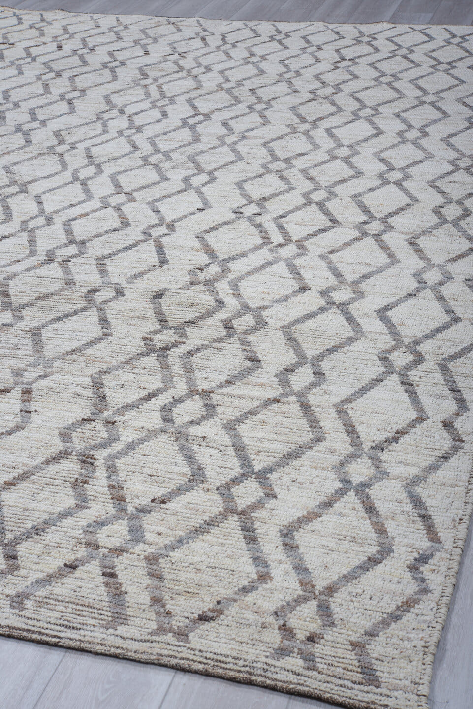 10' x 13' one-of-a-kind handmade vintage Tulu large size rug. Color palette: ivory, gray, taupe, charcoal, beige, black