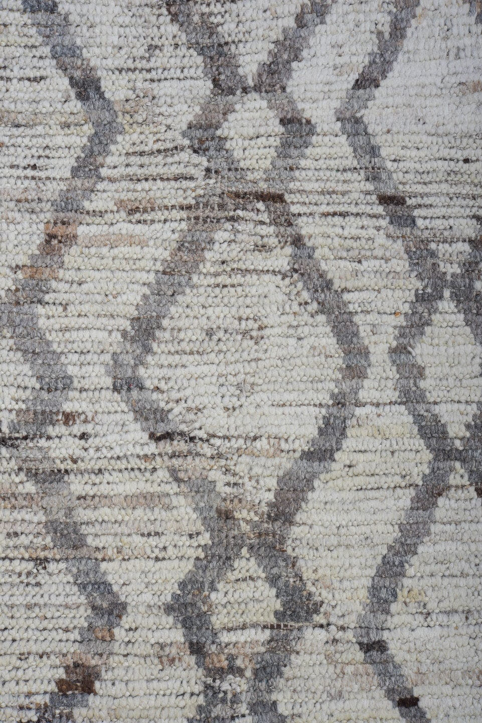 10' x 13' one-of-a-kind handmade vintage Tulu large size rug. Color palette: ivory, gray, taupe, charcoal, beige, black