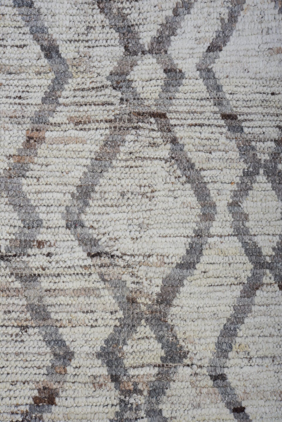 10' x 13' one-of-a-kind handmade vintage Tulu large size rug. Color palette: ivory, gray, taupe, charcoal, beige, black