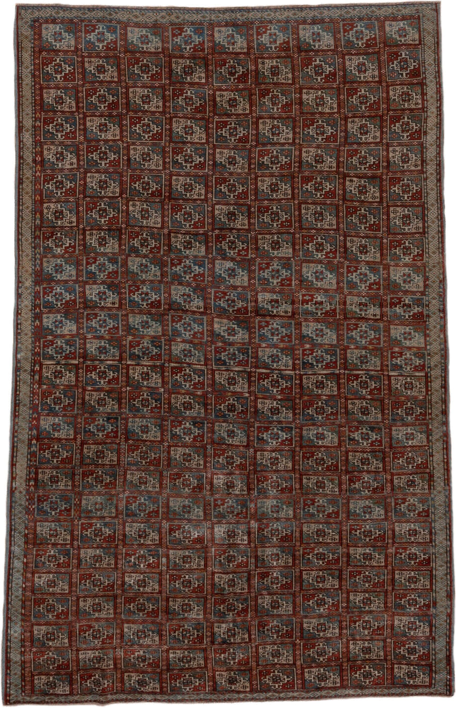 3' x 11' one-of-a-kind handmade vintage Bokara runner rug. Color palette: rust, ivory, blue gray, charcoal, taupe, burgundy