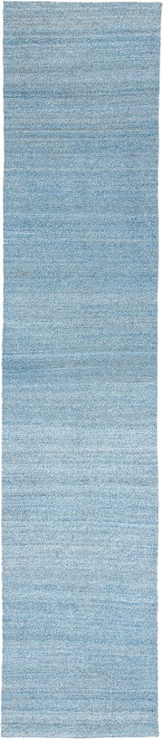 3' x 15' one-of-a-kind handmade vintage Kilim runner rug. Color palette: sky blue, powder blue, ivory, light blue