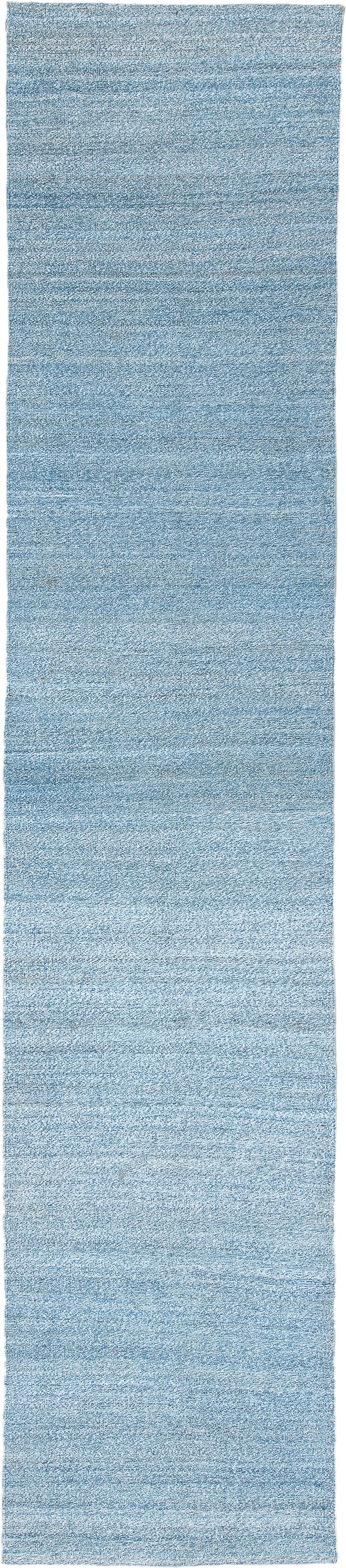 3' x 15' one-of-a-kind handmade vintage Kilim runner rug. Color palette: sky blue, powder blue, ivory, light blue