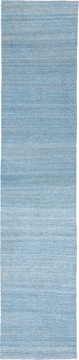3' x 15' one-of-a-kind handmade vintage Kilim runner rug. Color palette: sky blue, powder blue, ivory, light blue
