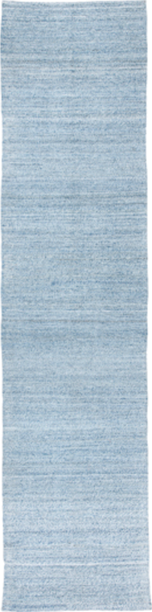 3' x 12' one-of-a-kind handmade vintage Kilim runner rug. Color palette: sky blue, powder blue, ice blue, light blue