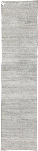 3' x 12' one-of-a-kind handmade vintage Kilim runner rug. Color palette: light gray, ivory, taupe, greige, beige, gray