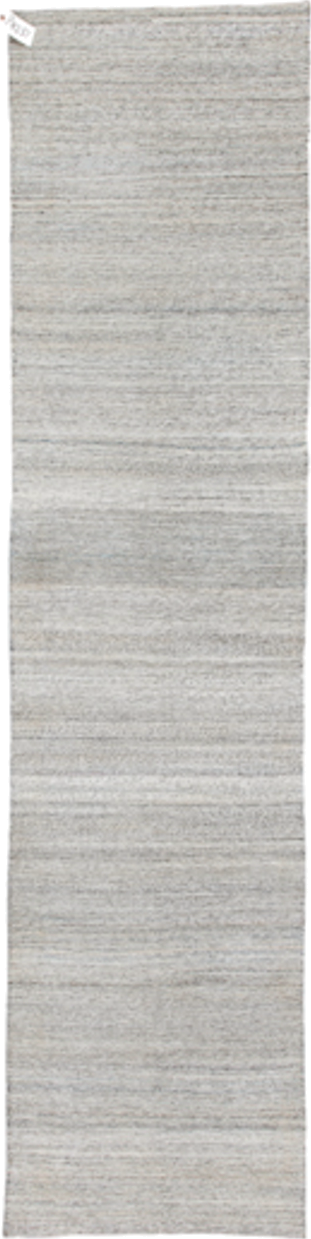 3' x 12' one-of-a-kind handmade vintage Kilim runner rug. Color palette: light gray, ivory, taupe, greige, beige, gray