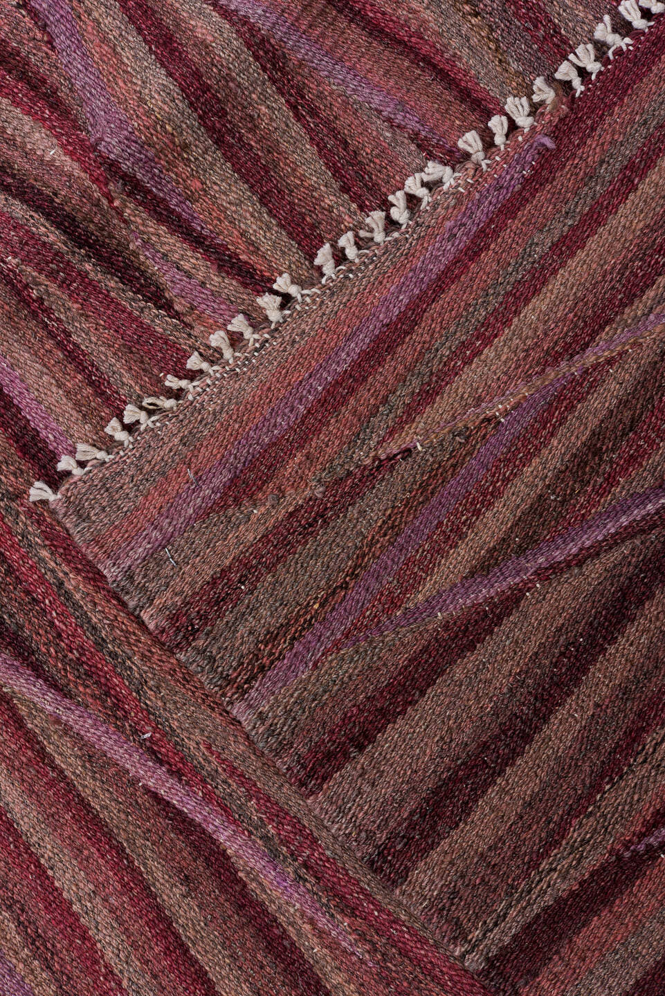 8' x 11' one-of-a-kind handmade vintage Kilim large size rug. Color palette: rose, burgundy, mauve, taupe, dusty pink, plum
