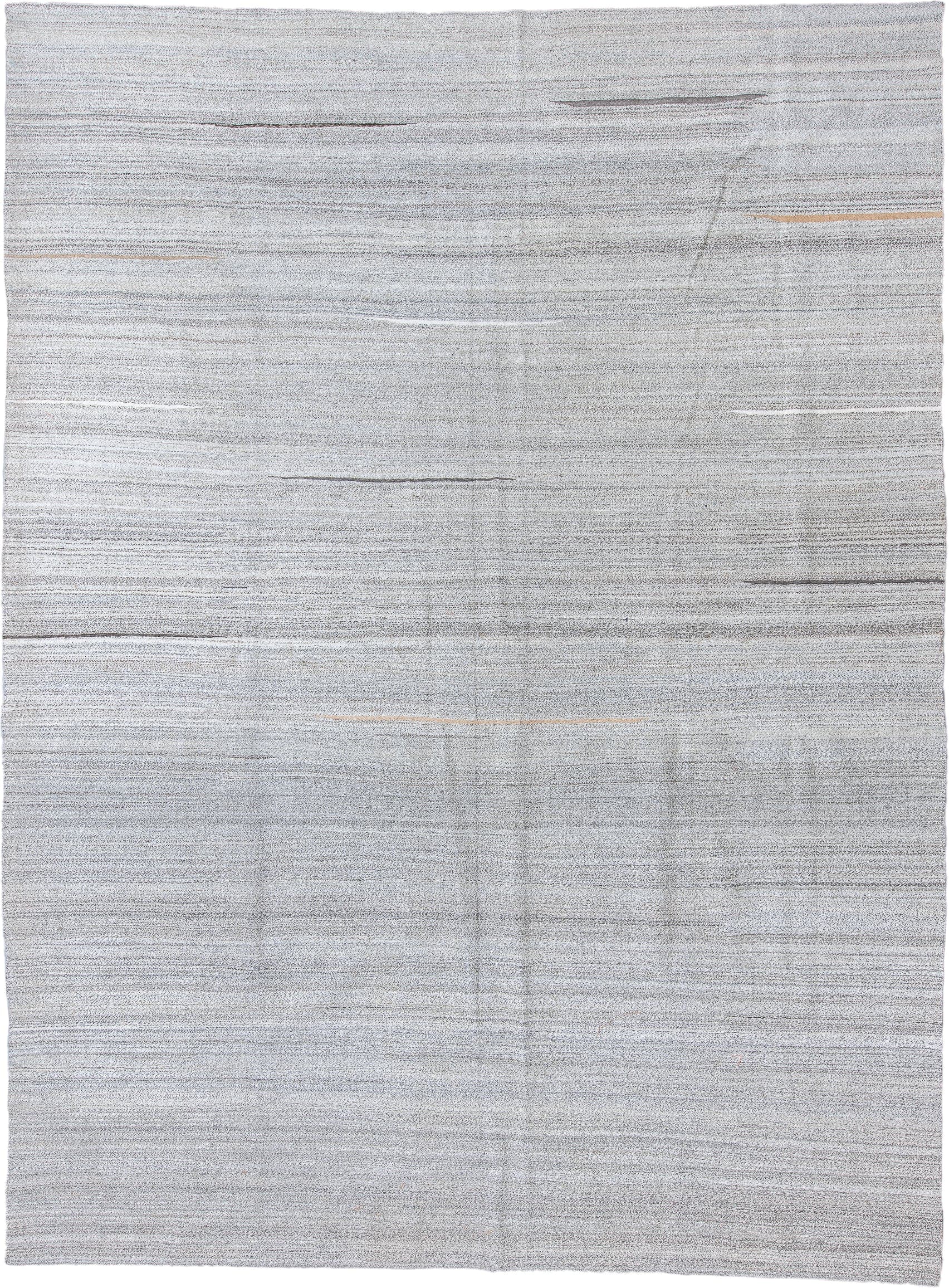 8' x 11' one-of-a-kind handmade vintage Kilim large size rug. Color palette: light gray, ivory, charcoal, beige, taupe, gray