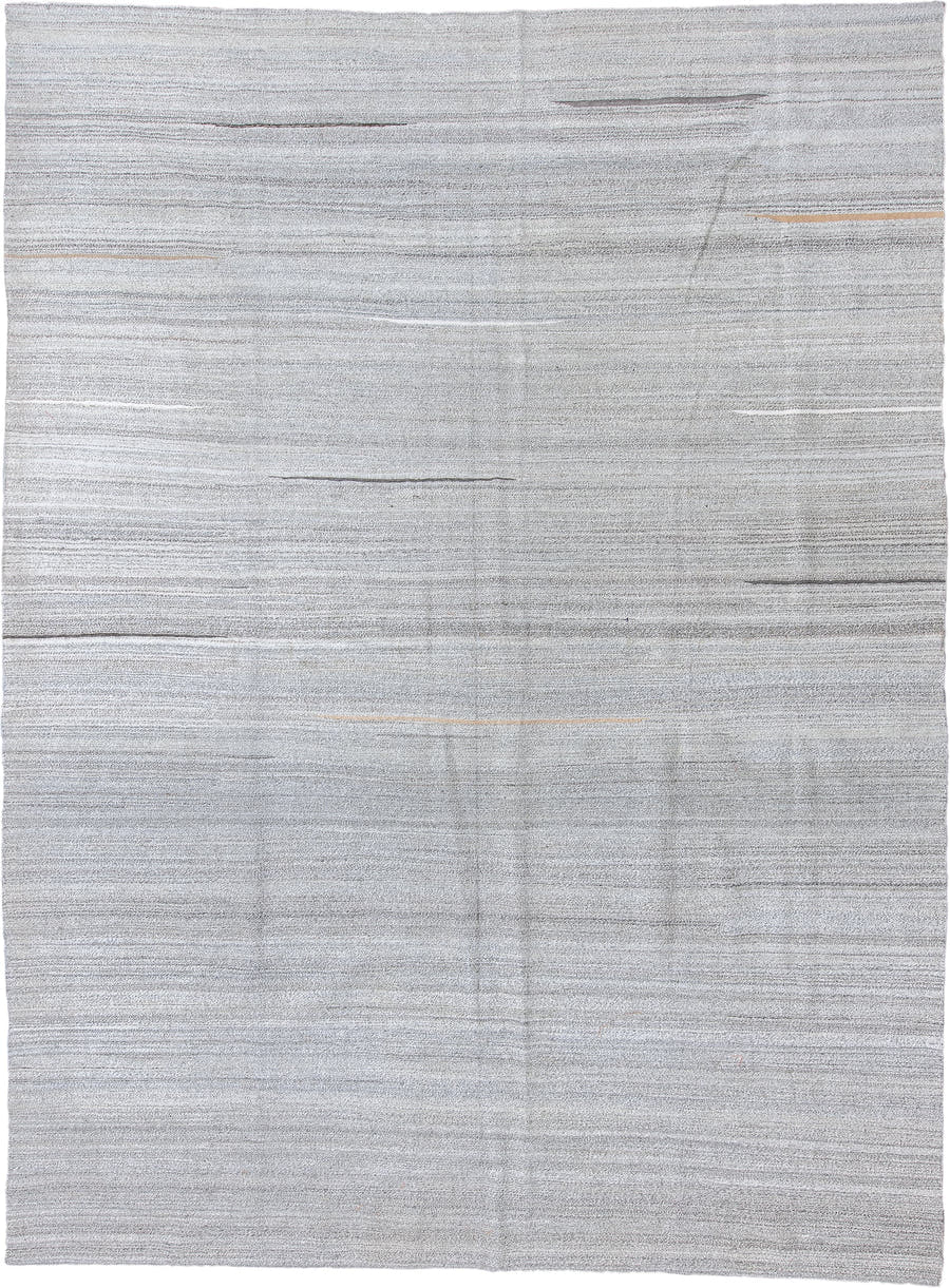 8' x 11' one-of-a-kind handmade vintage Kilim large size rug. Color palette: light gray, ivory, charcoal, beige, taupe, gray