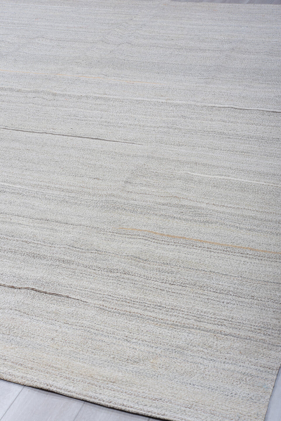 8' x 11' one-of-a-kind handmade vintage Kilim large size rug. Color palette: light gray, ivory, charcoal, beige, taupe, gray