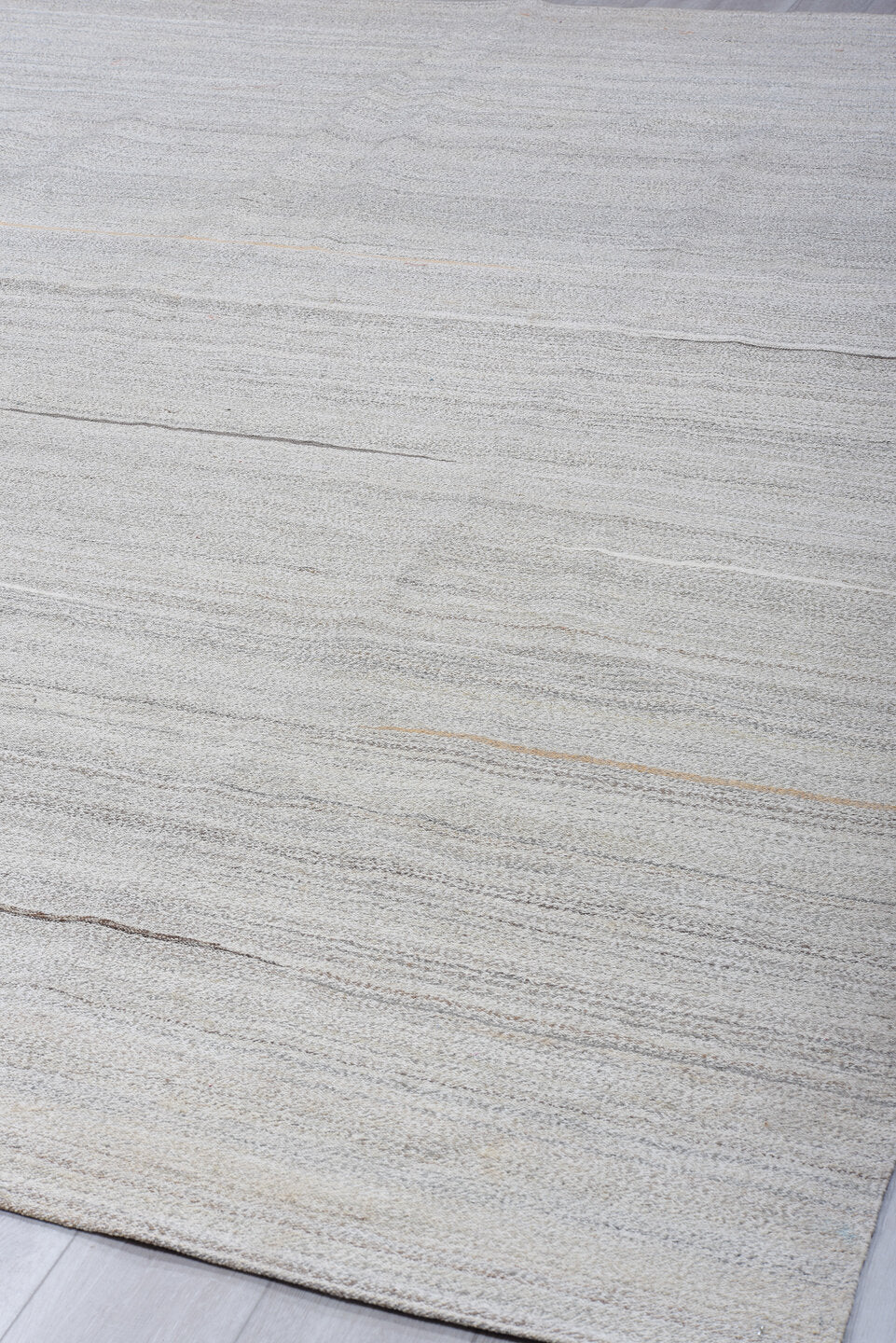 8' x 11' one-of-a-kind handmade vintage Kilim large size rug. Color palette: light gray, ivory, charcoal, beige, taupe, gray