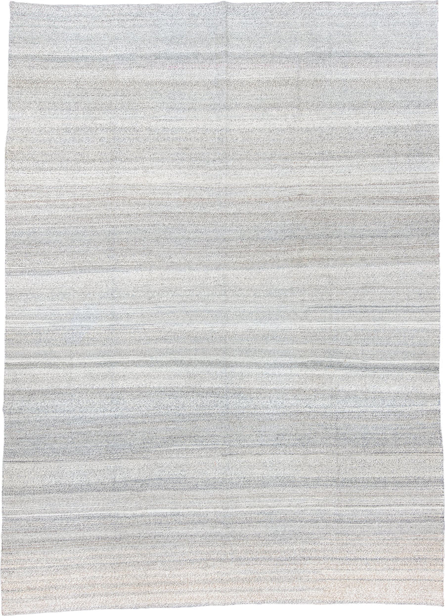 9' x 12' one-of-a-kind handmade vintage Kilim large size rug. Color palette: ivory, light gray, cream, taupe, beige, gray