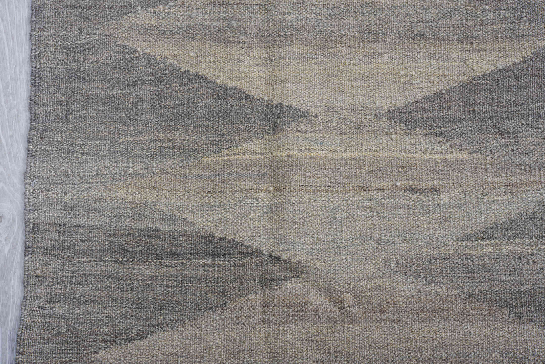 9' x 12' one-of-a-kind handmade vintage Kilim large size rug. Color palette: gray, ivory, taupe, charcoal, greige, beige
