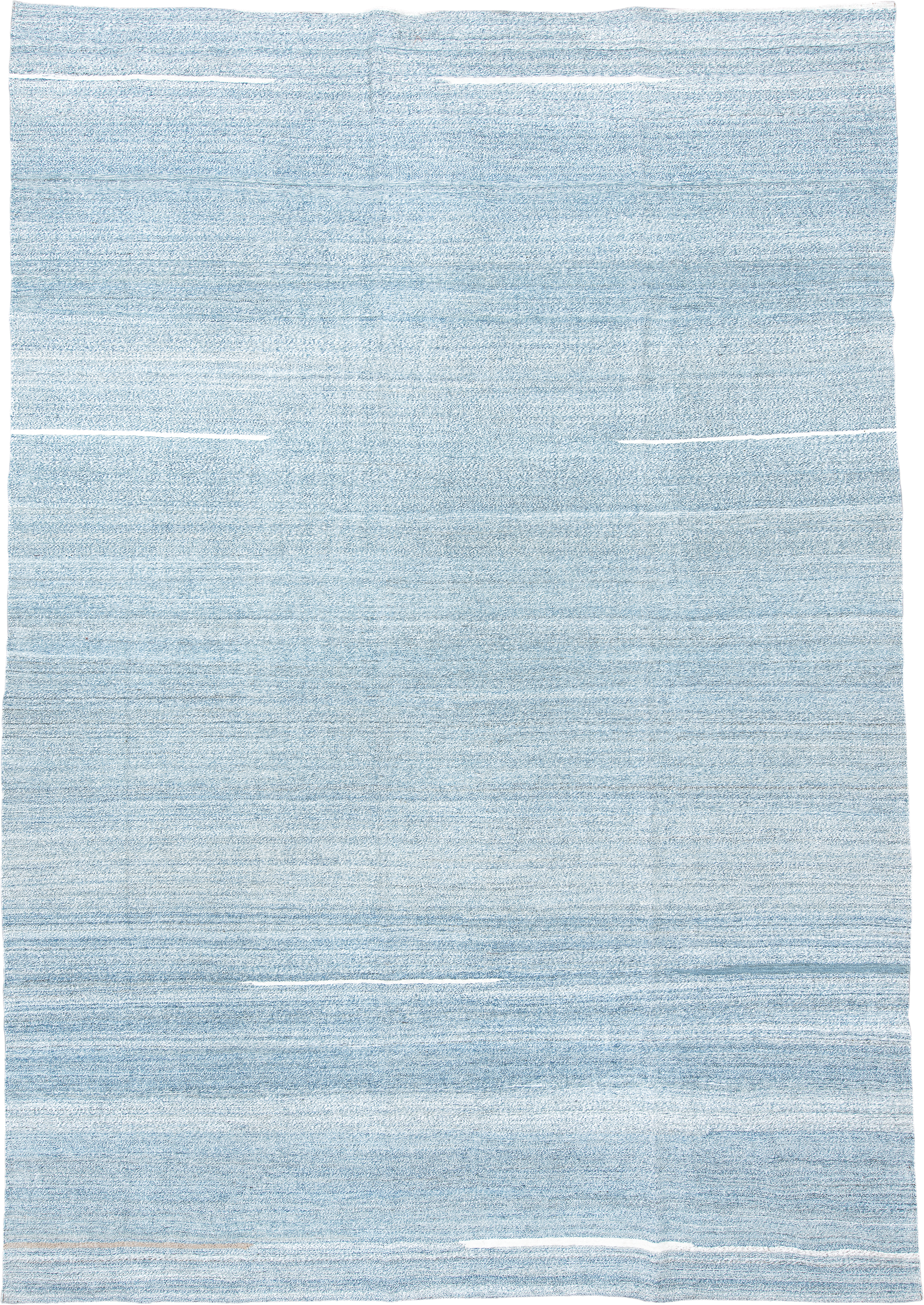 9' x 12' one-of-a-kind handmade vintage Kilim large size rug. Color palette: sky blue, ivory, pale blue, cream, taupe