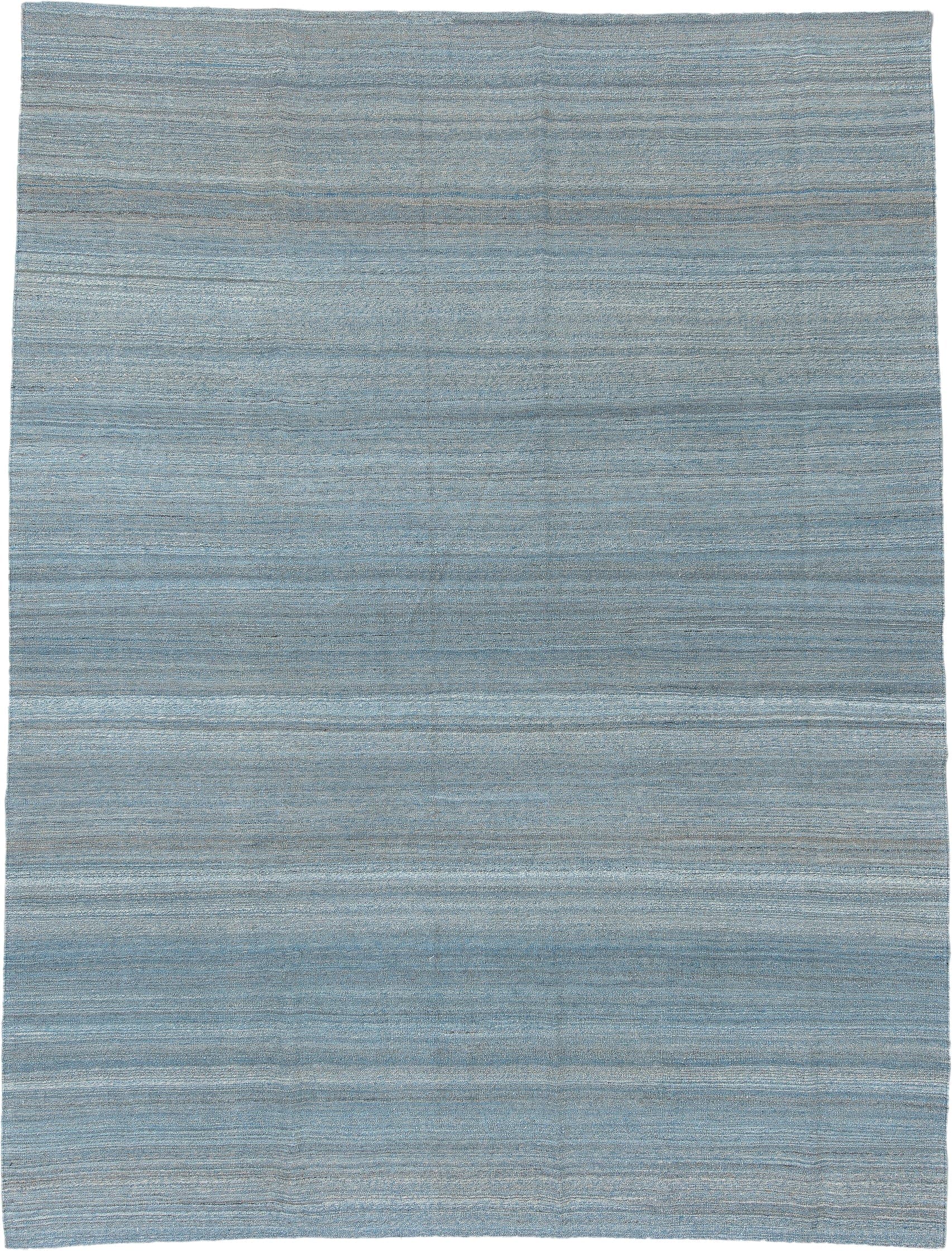 10' x 14' one-of-a-kind handmade vintage Kilim rug. Color palette: blue gray, slate, ivory, silver gray, gray, blue