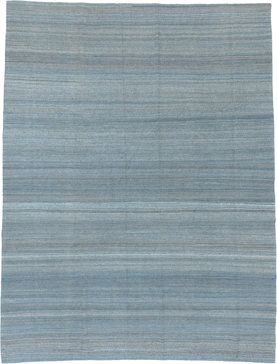 10' x 14' one-of-a-kind handmade vintage Kilim rug. Color palette: blue gray, slate, ivory, silver gray, gray, blue