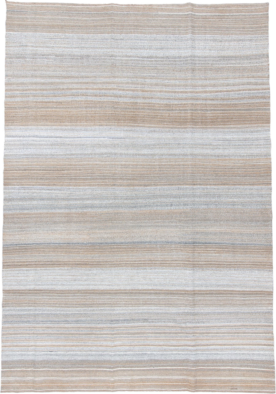 9' x 12' one-of-a-kind handmade vintage Kilim large size rug. Color palette: ivory, beige, taupe, light_gray, cream, gray