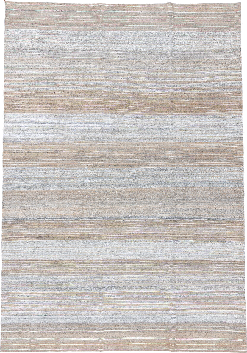 9' x 12' one-of-a-kind handmade vintage Kilim large size rug. Color palette: ivory, beige, taupe, light_gray, cream, gray