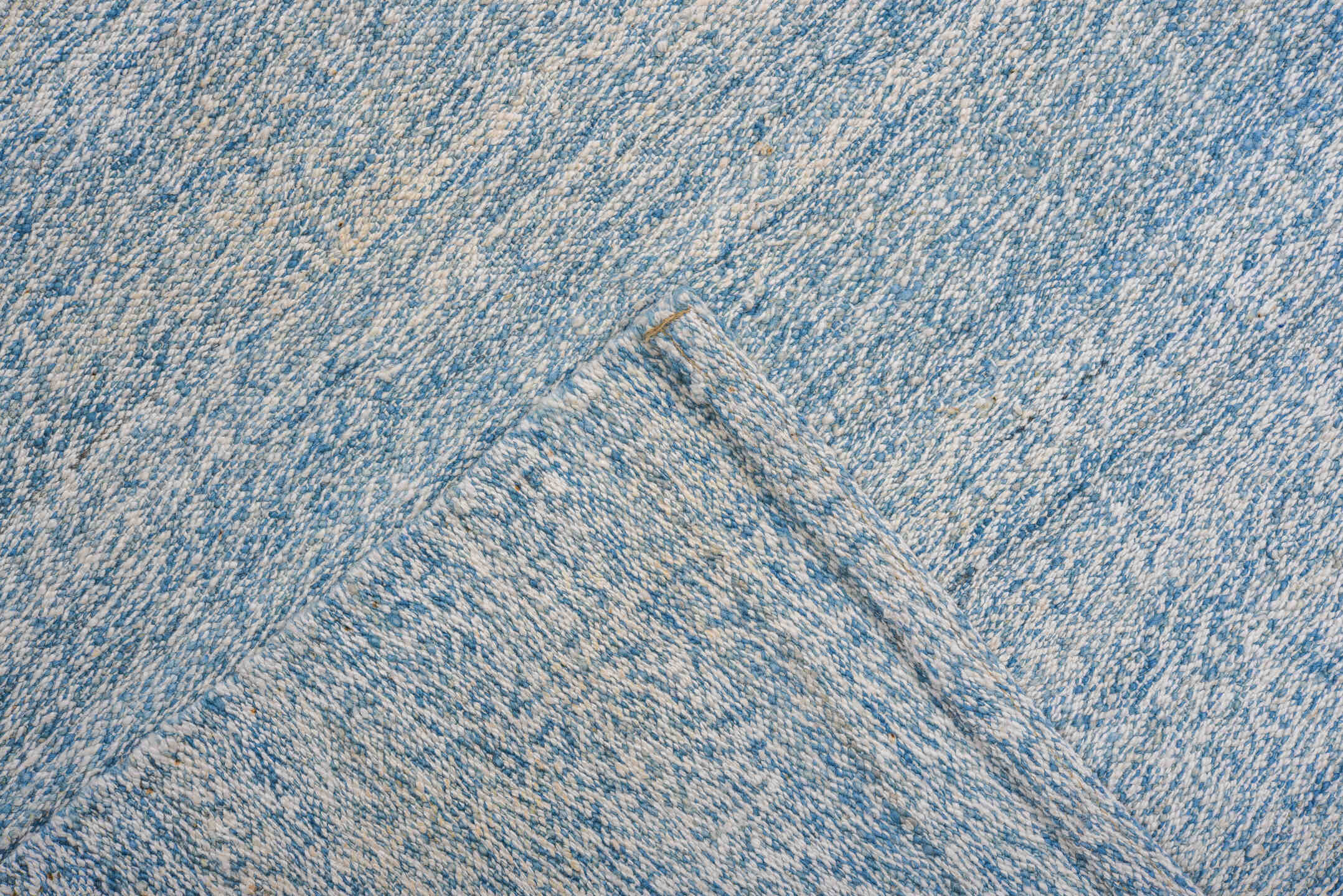 9' x 14' one-of-a-kind handmade vintage Kilim large size rug. Color palette: sky blue, ivory, pale blue, light blue