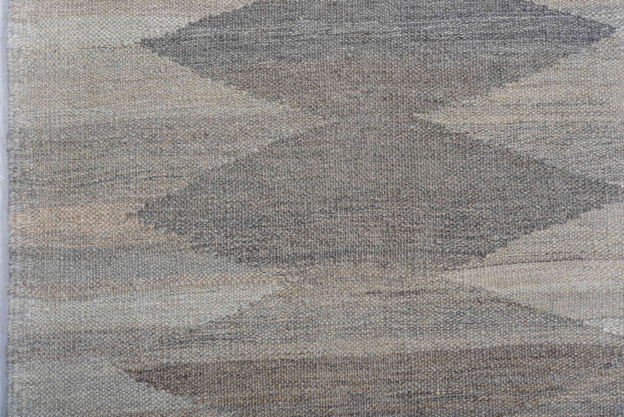 8' x 12' one-of-a-kind handmade vintage Kilim large size rug. Color palette: black, blue, charcoal, dim gray, gray