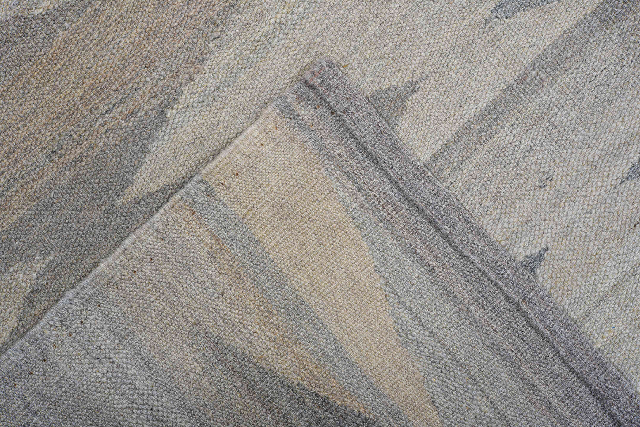8' x 12' one-of-a-kind handmade vintage Kilim large size rug. Color palette: gray, ivory, taupe, slate, beige, brown